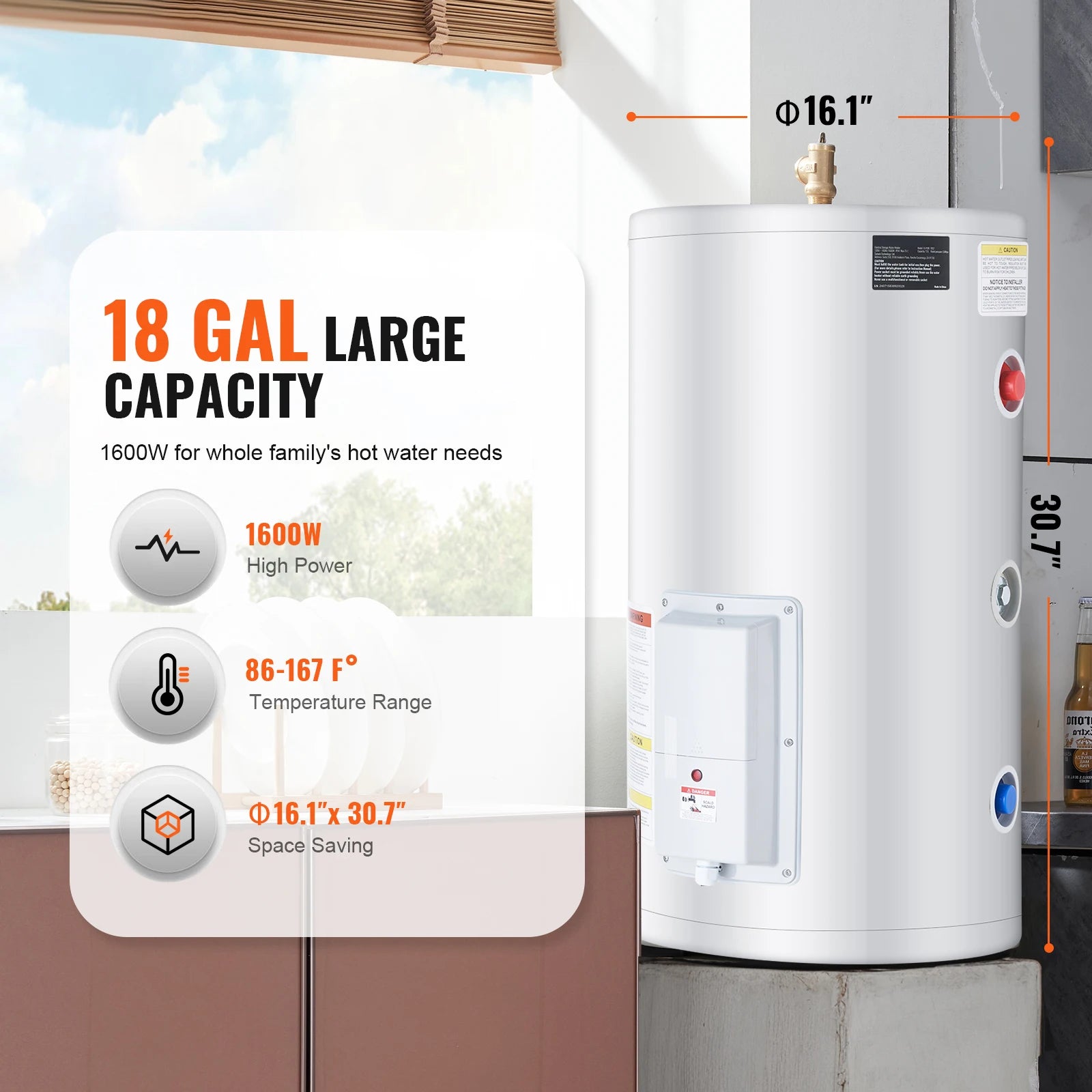 SucceBuy Electric Water Heater 40/70L Tank Instant Hot Water Heater 1.6Kw Tankless Water Heater w/ LED Display Knob Control IPX4