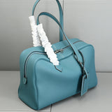 Genuine Leather Bowling Bag for Women, Top Layer Cowhide Handbag, Large Capacity Top Handle Bag, Small & Large Size