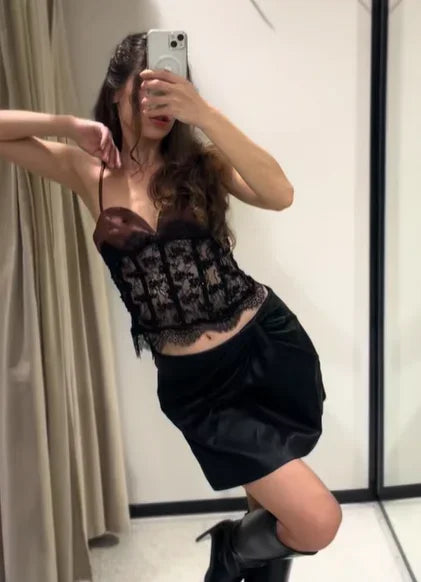 Women's Lace Patchwork Sequin Sling Top – Backless 2025 Clubwear Vest