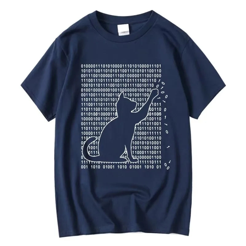 Men's Funny Cat Print 100% Cotton Summer T-Shirt