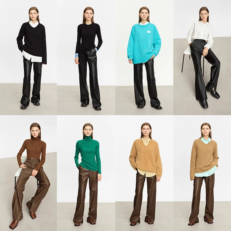 Minimalist Straight-Leg PU Leather Trousers