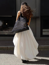 Women's Cotton Ruched Midi Skirt – Elegant A-Line