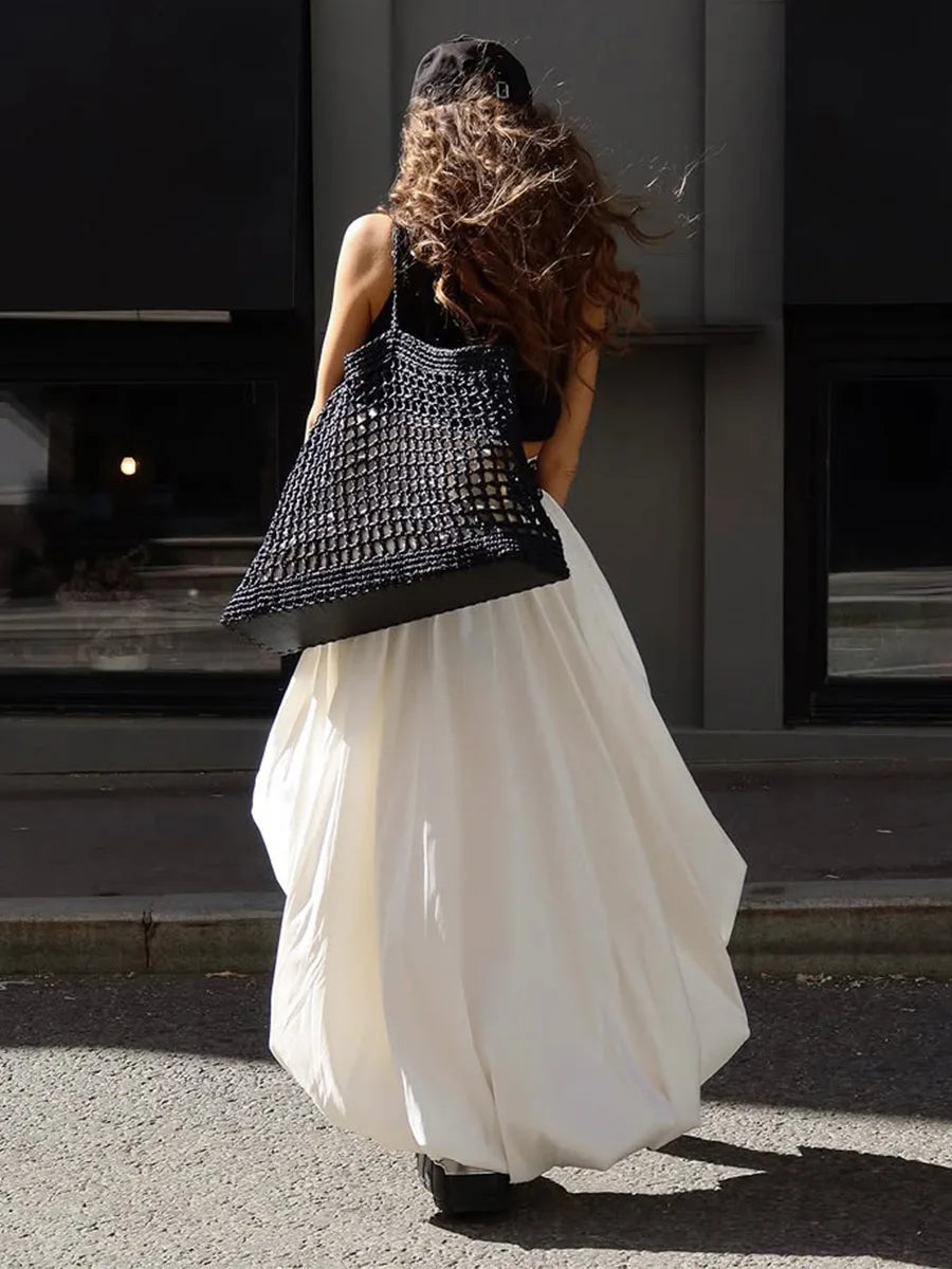 Women's Cotton Ruched Midi Skirt – Elegant A-Line