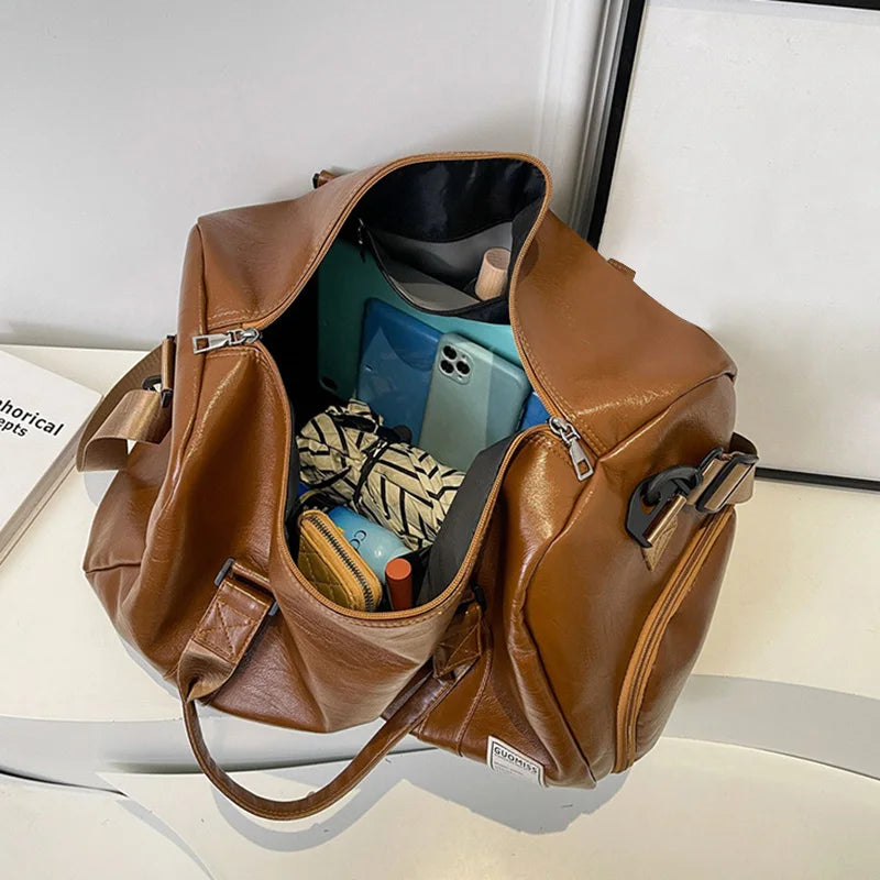 Fashion Leather Duffle Bag With Shoes Packet For Men and Women Luggage Travel Bag Sport Gym Fitness HandBag Mens Shoulder Bag