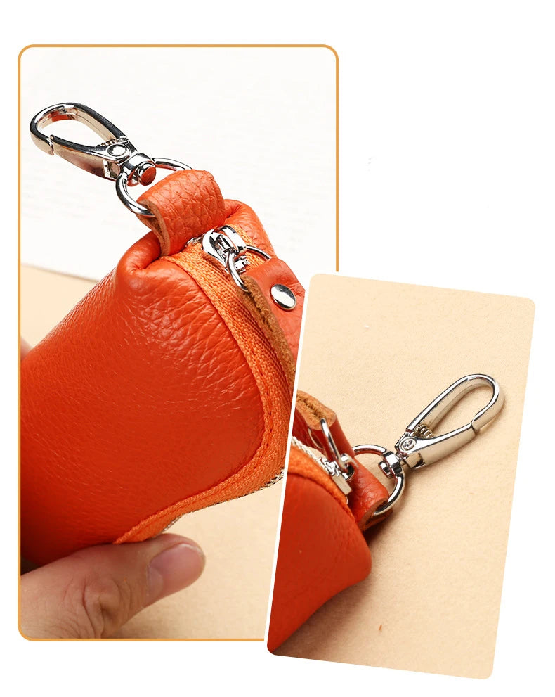 EDC Keychain for Women Genuine Leather Key Box for Car Keys Holder Case Mini  Pocket Card Wallet Coin Pouch Women's Purses