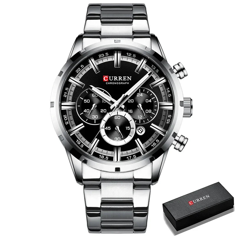 Men's six-needle multifunctional watch Waterproof calendar round strap stainless steel strap date men's business men's watch