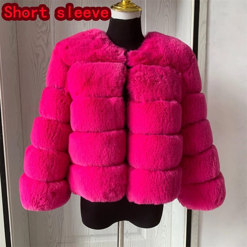 Elegant Winter Faux Fox Fur Crop Jacket