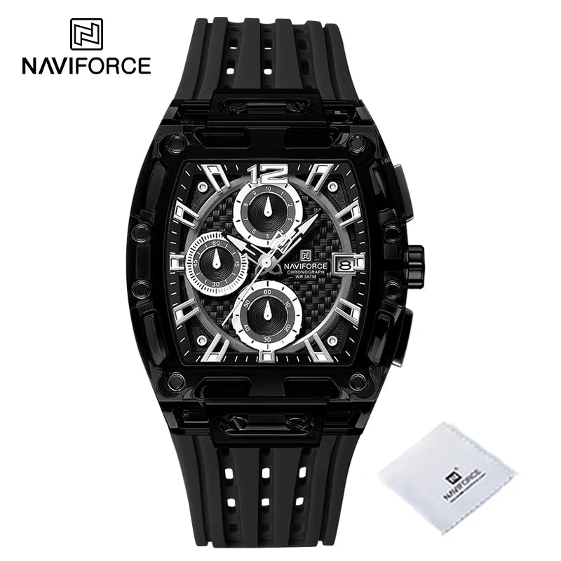 Men's Sport Chronograph – Waterproof Silicone Strap Tonneau Watch