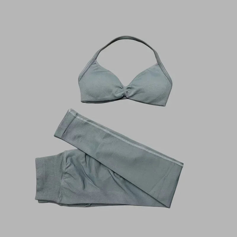 2Pcs HISTELLO Seamless Yoga Sports Set for Women Resistant Backless Bra Pilates Fitness Workout Running Leggings Gym Suit