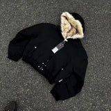 Y2K American Black Retro Wool Collar Thickened Cotton Jacket Men And Women Fashion Punk Vintage Streetwear Loose Casual Jackets