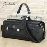 CONTACT'S Genuine Leather Top Handle Bags for Women Sling Shoulder Bags Tote Bag Handbags Metal Frame Female Bags Office Ladies