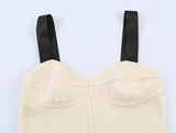 Summer minimalist style V-neck slim fit structured knit short sleeved knitted jacket with suspender short top and half skirt