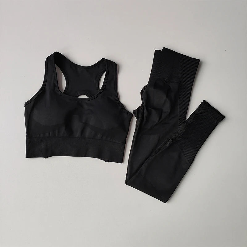 2PCS Women's Seamless Yoga Set - Shockproof Sports Bra & Leggings