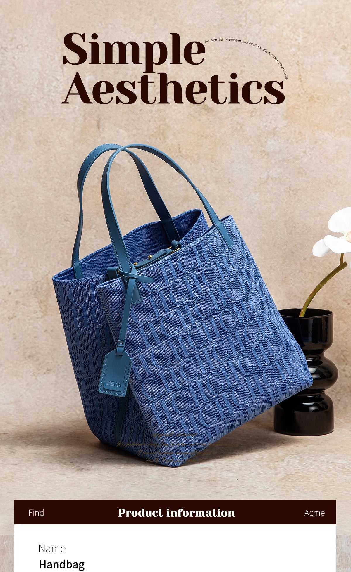 CHCH Tote Bag New Large Capacity Black Simple Knitted Shopping Bag 27*20*28cm
