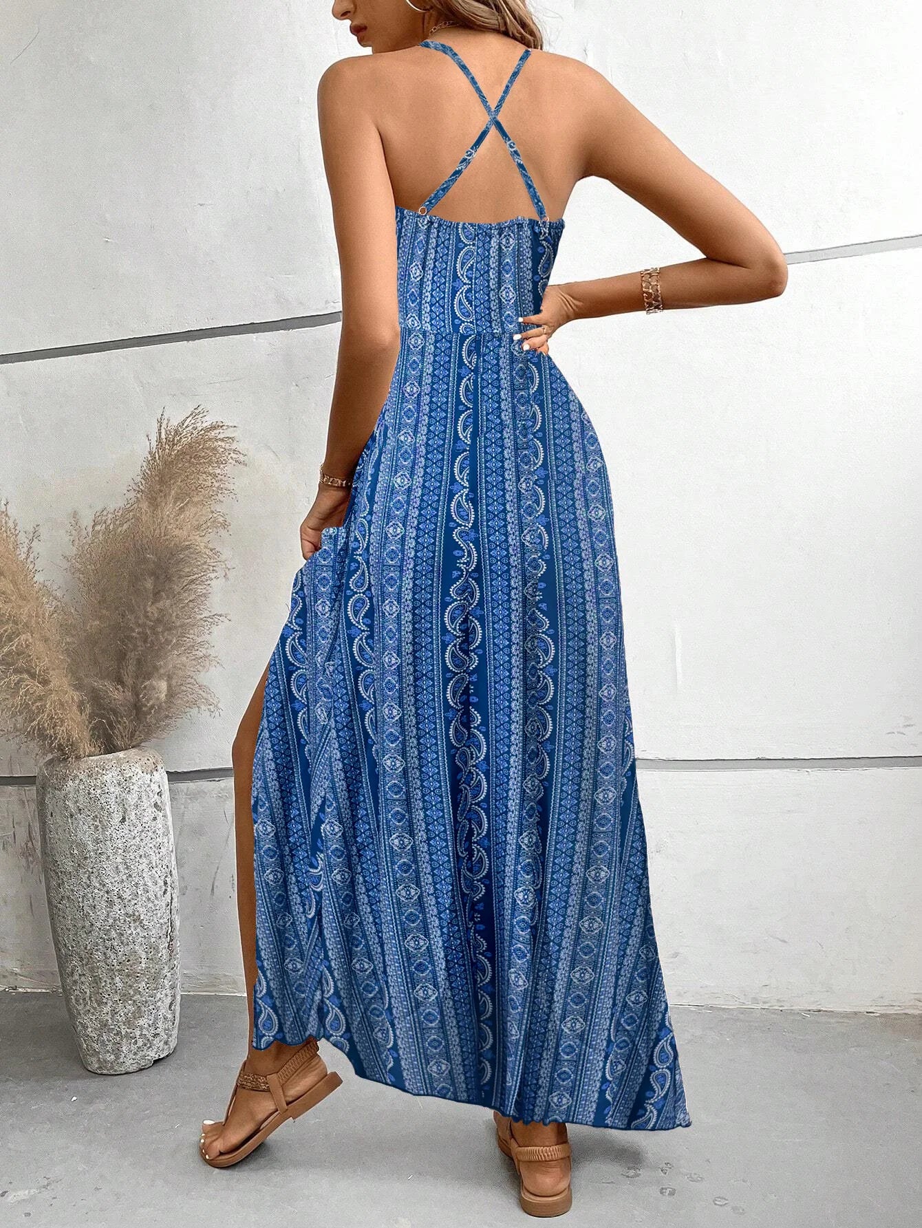 Boho Ethnic Frill Trim Maxi Dress