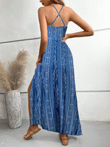 Boho Ethnic Frill Trim Maxi Dress