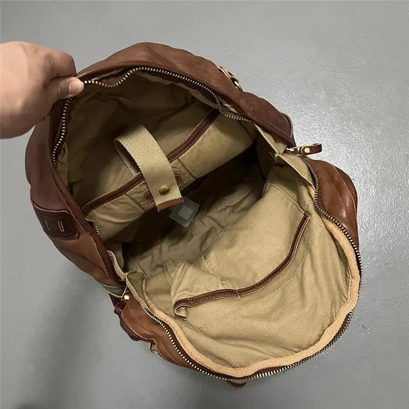 Vintage luxury genuine leather large capacity men's backpacks outdoor daily travel handmade soft real cowhide laptop schoolbags