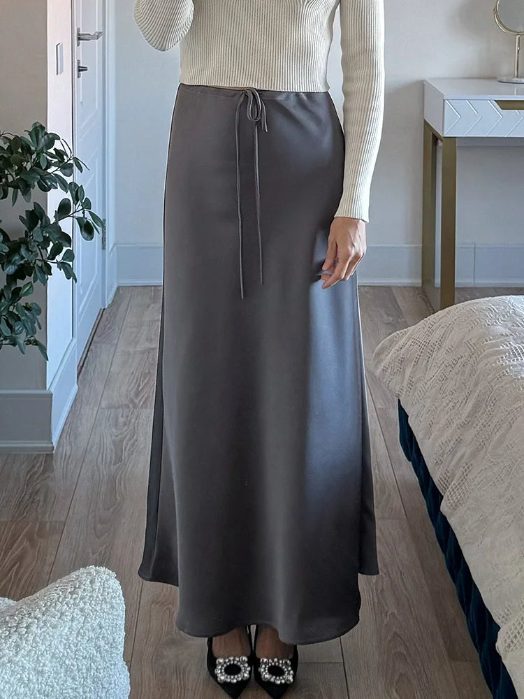Women's Satin Maxi Skirt – Elegant Ankle-Length