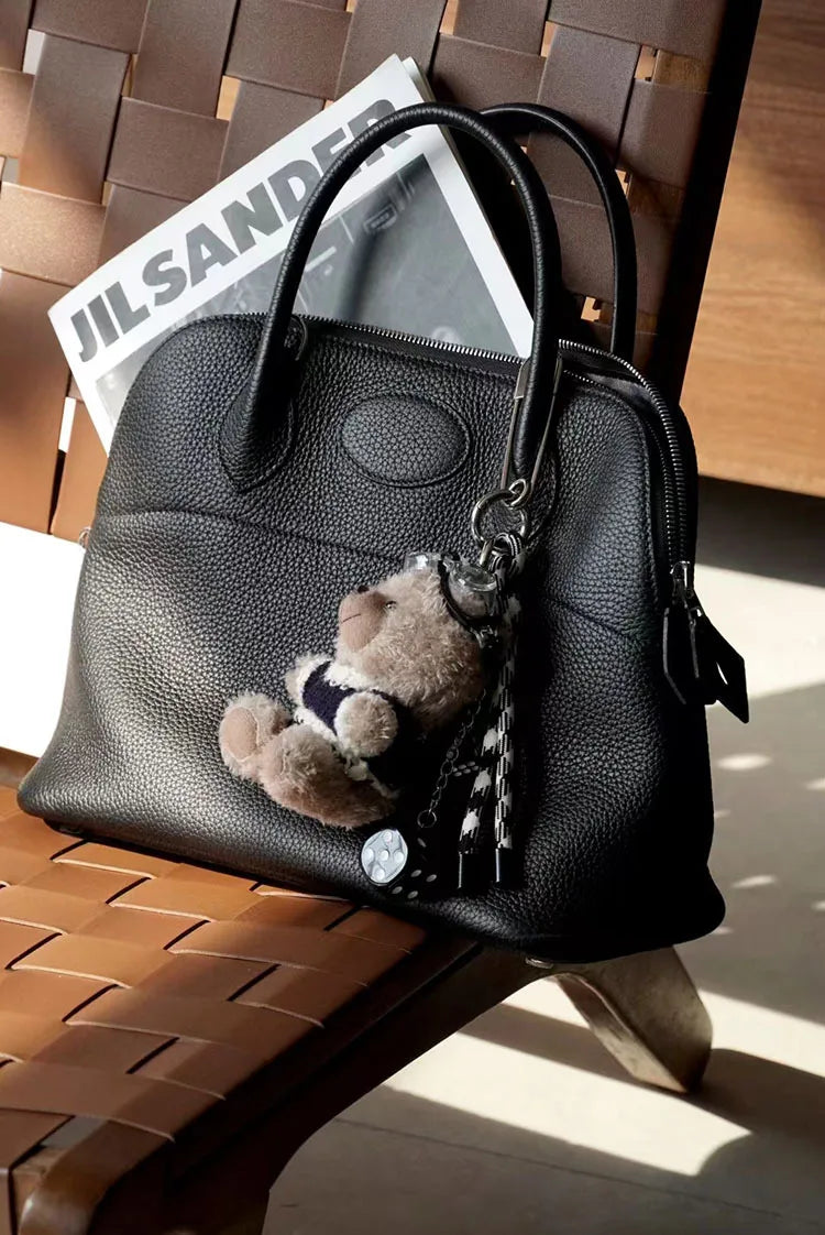 Premium Semi-handmade First-layer Cowhide Bowling Bag Portable Shoulder Large Shell Bag Commuting Temperament Versatile