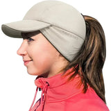 Women's Fleece Ponytail Hat with Ear Warmers & Reflective Cap