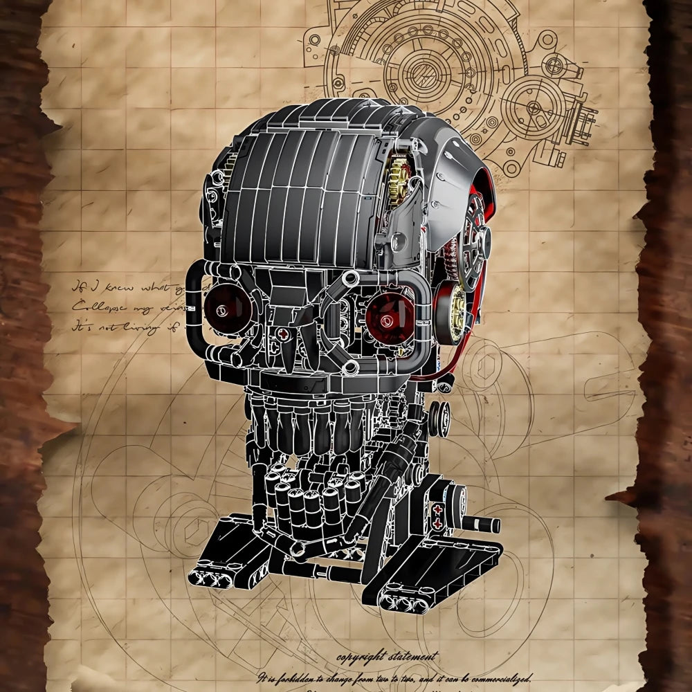 NEW 1099pcs Technical Skull Robot Building Blocks , Gear Linkage ,  Power Motor ,  Desktop Decor Collectible Gift