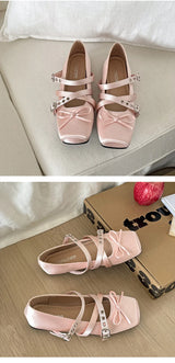 Butterfly Knot Ballet Flats – Elegant Square Toe Women's Flat Shoes
