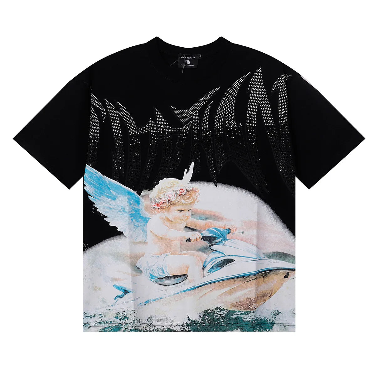MIXED EMOTION Oversized Cotton Rhinestone T-Shirt