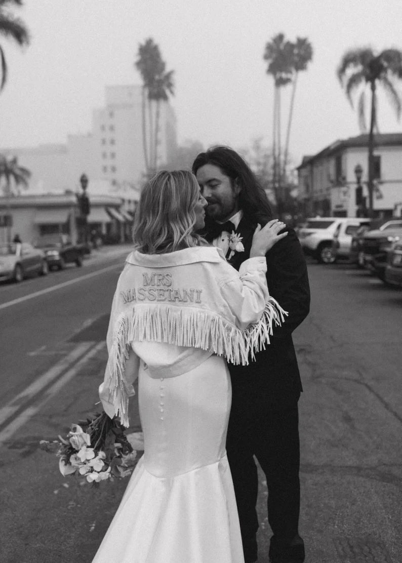 Custom Pearl & Rhinestone Bride Denim Jacket