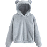 Winter Korean Fashion Bear Ears Cute Loose Hoodie Fluffy Hooded Warm Sweatshirt Long Sleeve Top Solid Pullover Clothes For Women