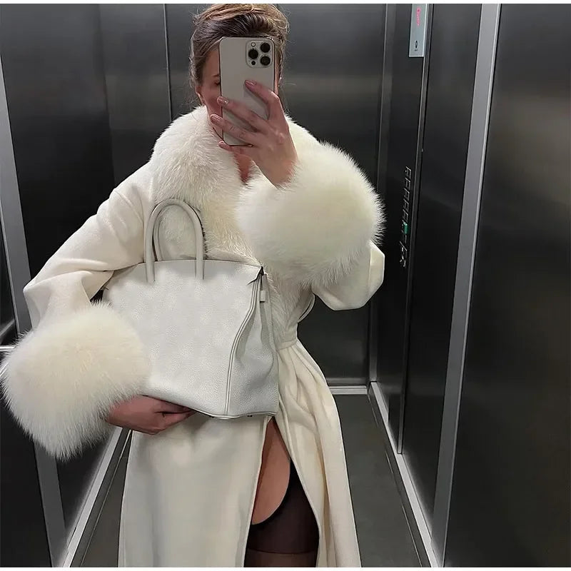Faux Fur Patchwork Woolen Overcoat