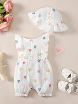 0-18 Months Baby Girl Clothes Set 2Pcs Daisy Print Romper Ruffle Bow Jumpsuit + Hat Summer Infant Newborn Casual Clothing Outfit