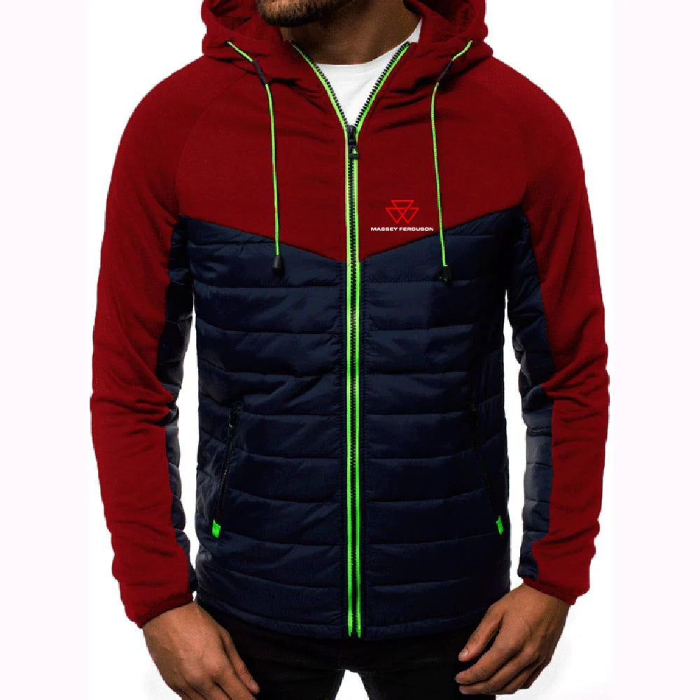 Massey Ferguson 2024 Men Printing New Autumn Warm Patchwork Hip Hop Seven-color Cotton-padded Jacket Hooded Tops