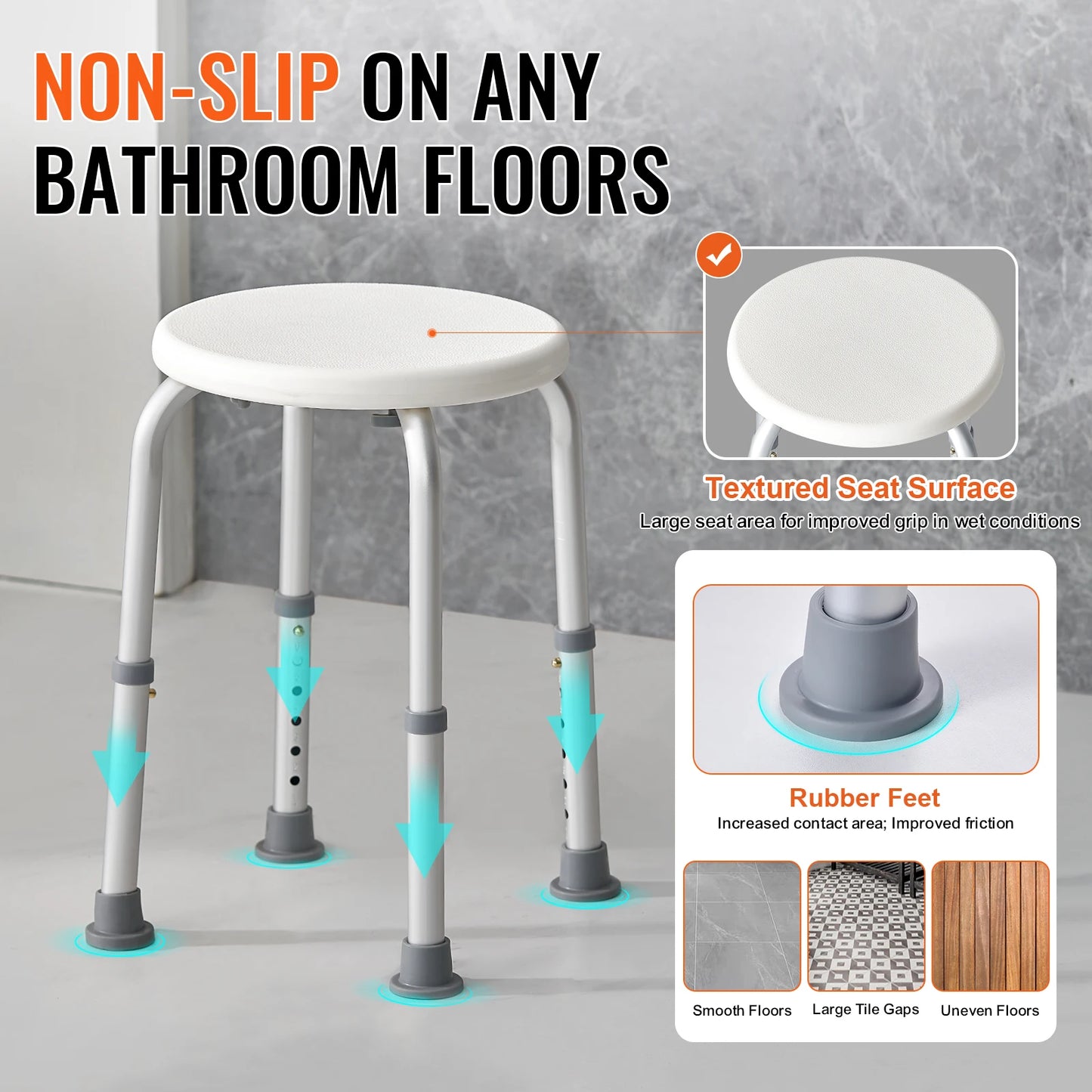 SucceBuy Shower Chair for Inside Shower Adjustable Height Shower Stool Non-Slip Bench Bathtub Seat  for Elderly Disabled Adults