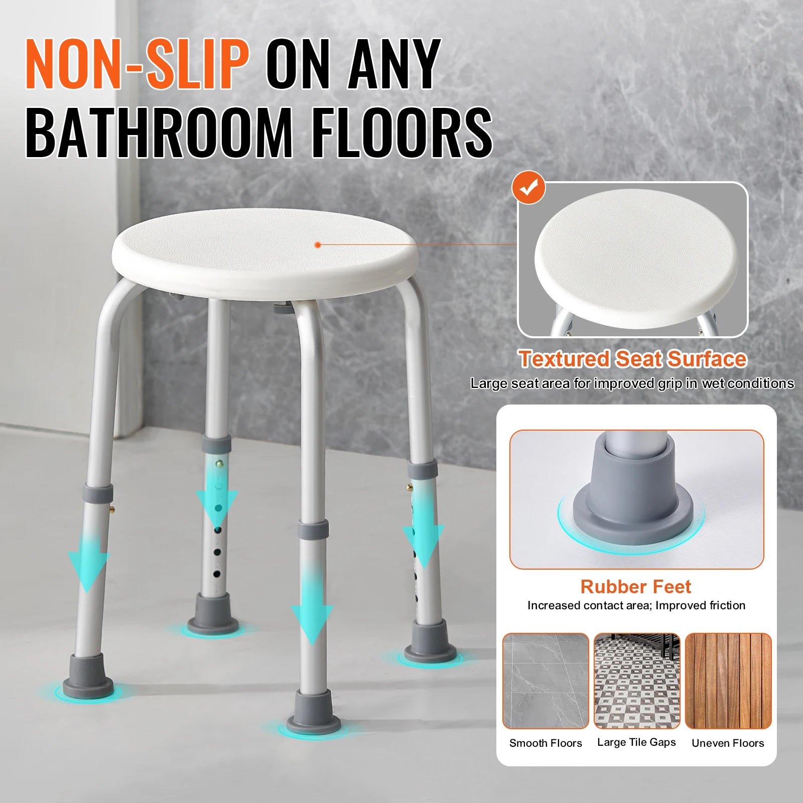 SucceBuy Shower Chair for Inside Shower Adjustable Height Shower Stool Non-Slip Bench Bathtub Seat  for Elderly Disabled Adults
