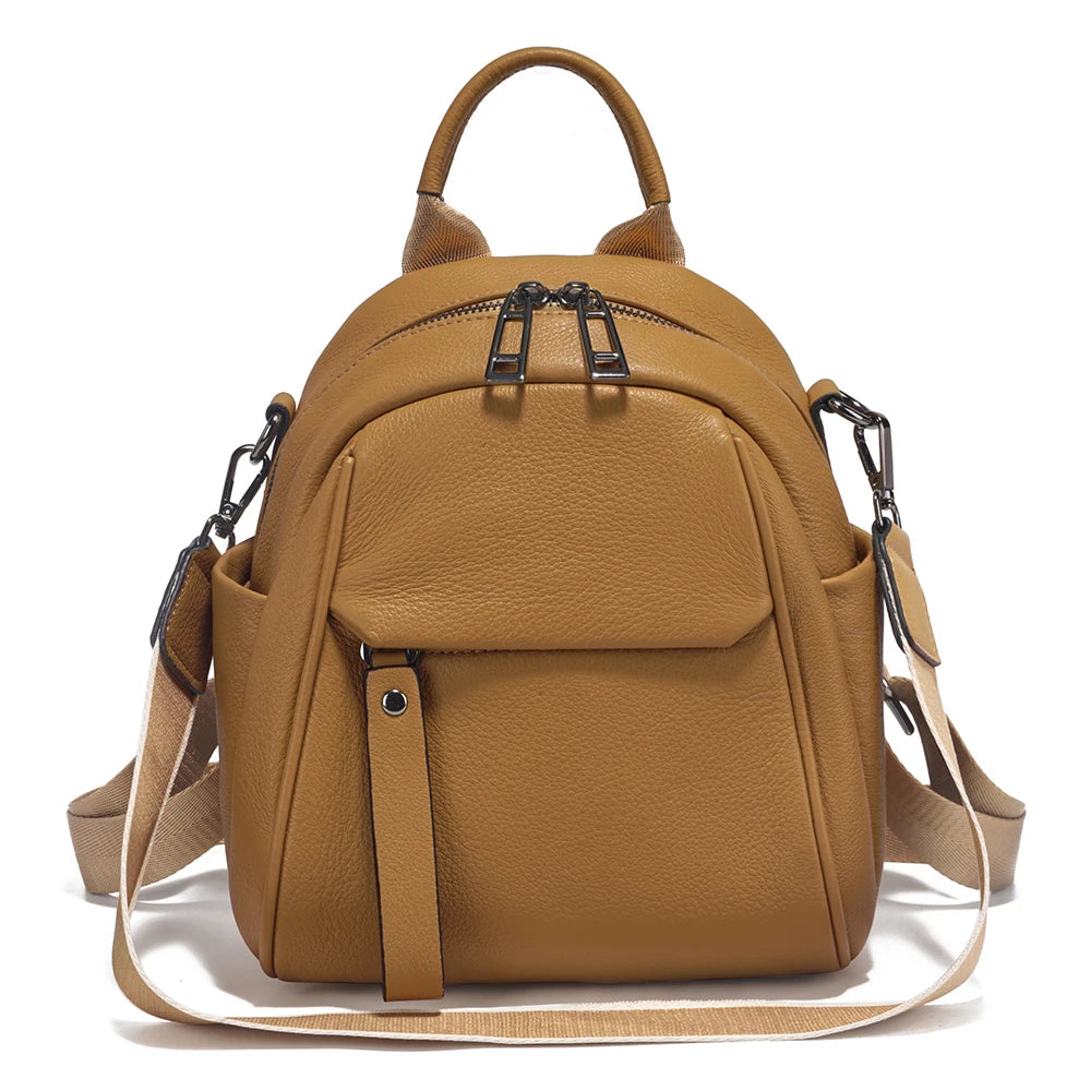 Zency Soft Genuine Leather Women Small Casual Backpack Travel Rucksack Shoulder Bag Purse Preppy Style Mochila 2025
