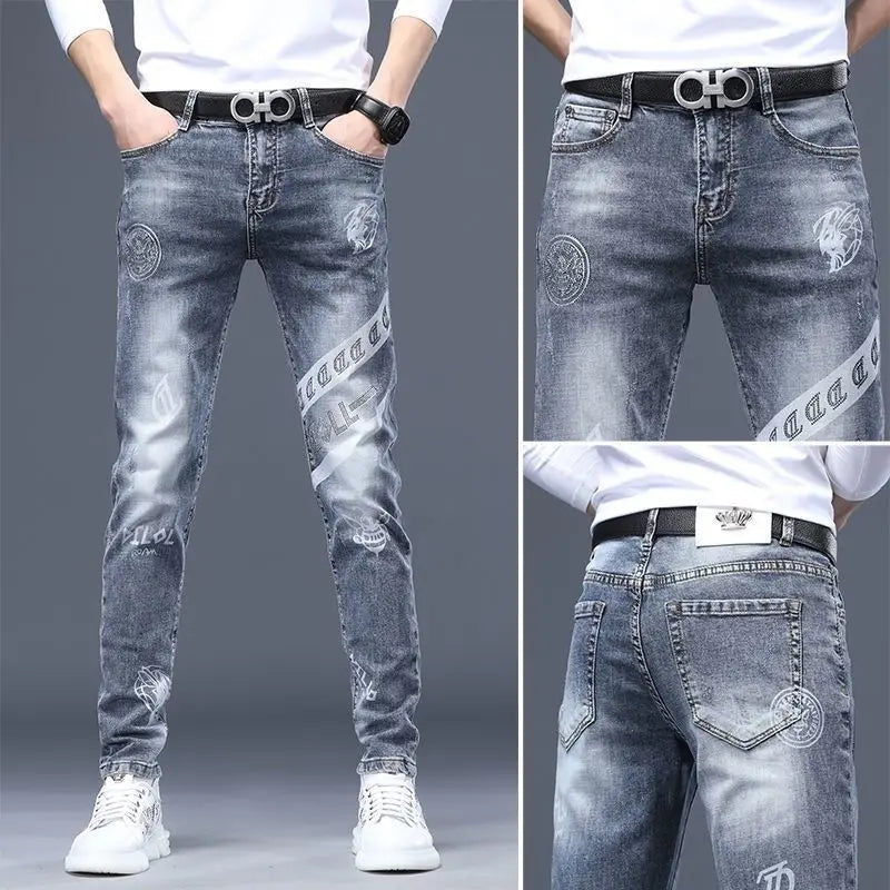 Men's Printed Stretch Slim Fit Denim Jeans