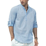 Men's Cotton Linen Long Sleeve Polo Shirt