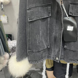 Women's Fox Fur Denim Winter Jacket – 2025 USA Streetwear Edition