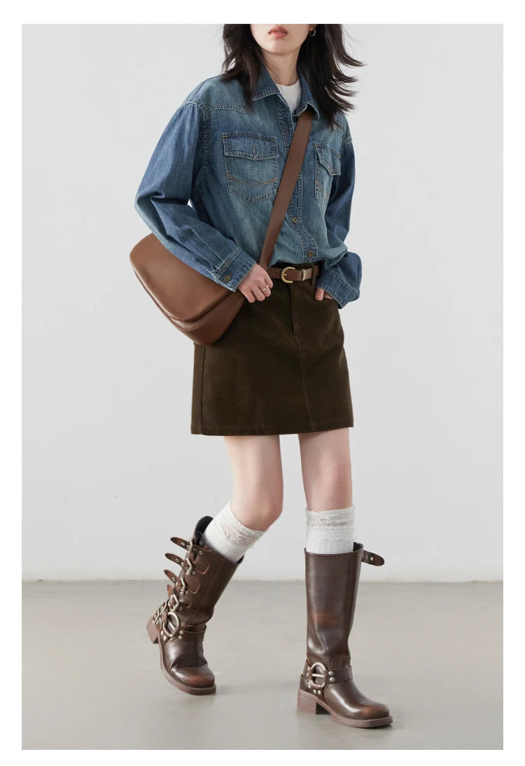 Chic Ven Women's Corduroy A-Line Mini Skirt