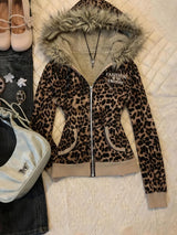 Women's Vintage Leopard Print Zip-Up Hoodie