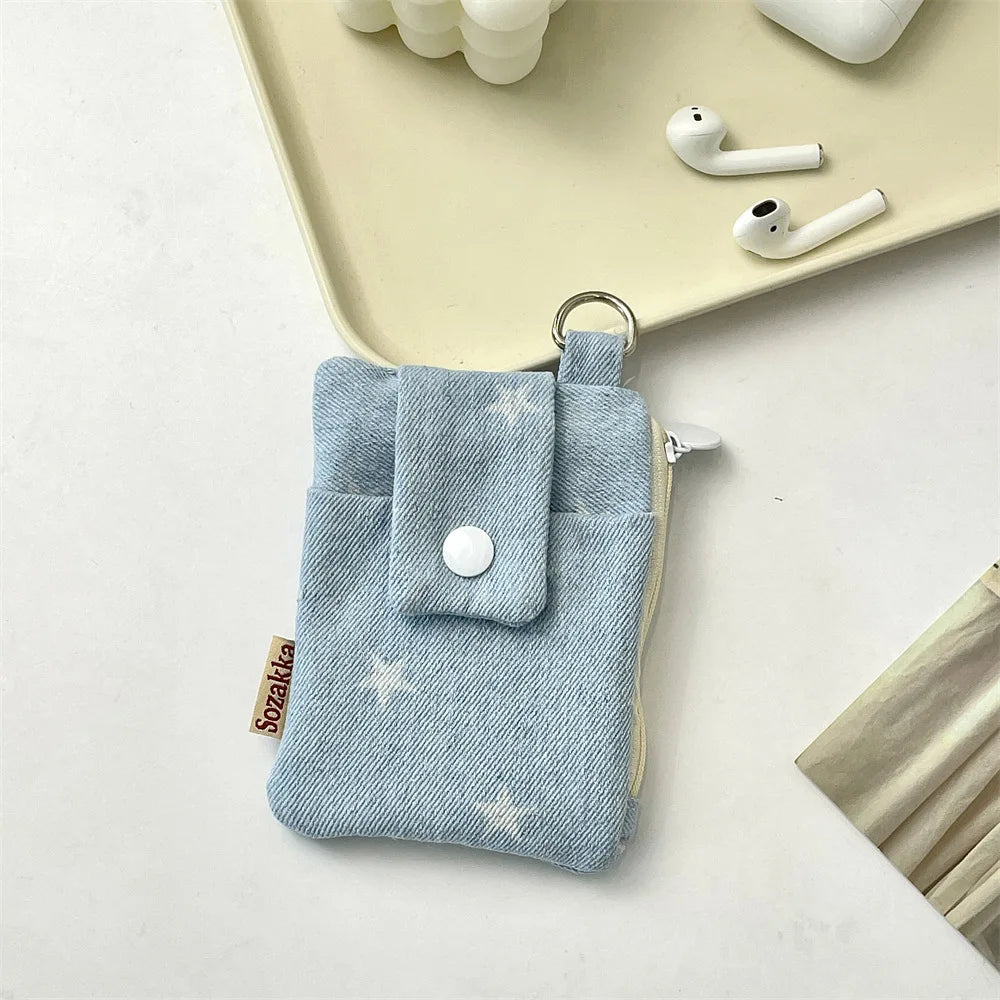 Women Short Wallets Canvas Female Purses Cute Star Bow Card Holder Wallet for Girl Small Zipper Wallet with Coin Purse