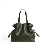 Autumn Winter High-End Leather Bucket Bag Drawstring Pleated Soft Cowhide Single Shoulder Tote Lucky Bag for Women
