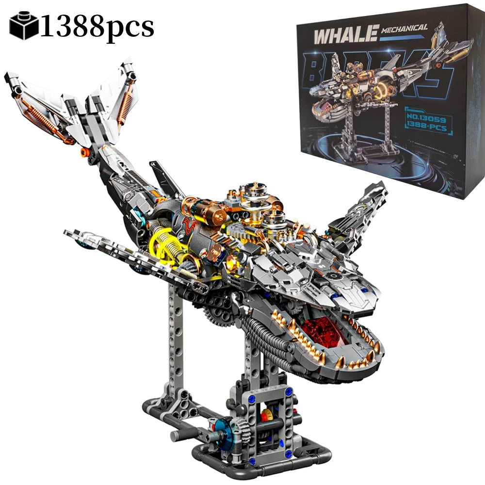 Mechanical Sea Animals Building Blocks DIY Movable Whale Octopus Manta Shark Piranha Creative Technical MOC Desktop Decor Gift