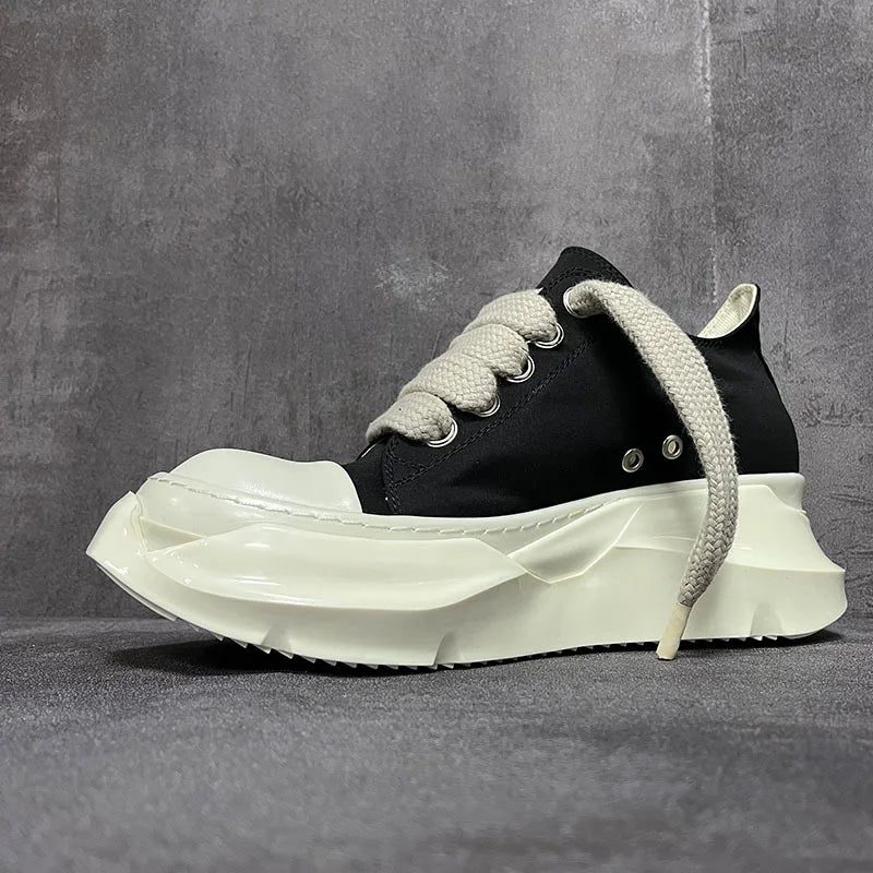 Men's Platform Heels Shoes Leather Women Canvas Luxury Jumbo Lace Up High Street Autumn Flats Black Sneakers