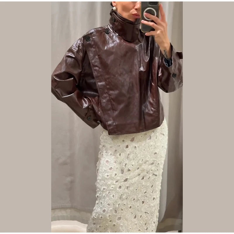 Chic Stand Collar Leather Jacket