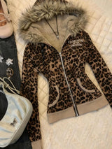 Women's Vintage Leopard Print Zip-Up Hoodie