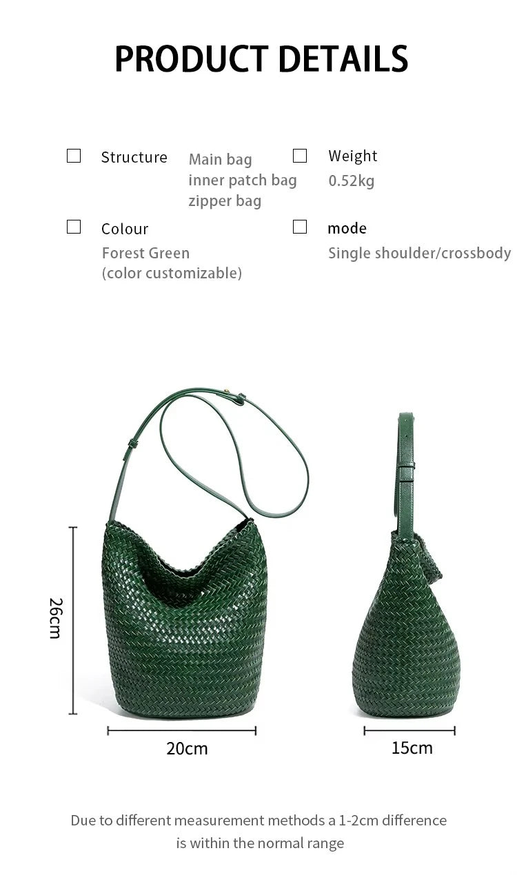 Luxury Women's Shopping Bag New High-End Hand-Woven Leather Bucket Bag Large-Capacity Shoulder Messenger Bag Commuter Tote Bag