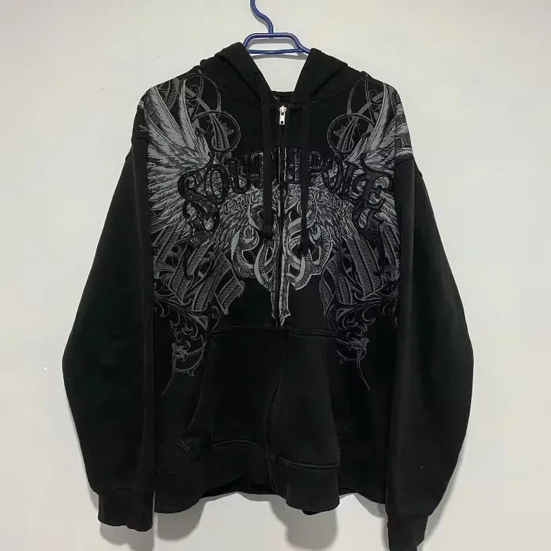 Y2K Gothic Oversized Zip-Up Hoodie