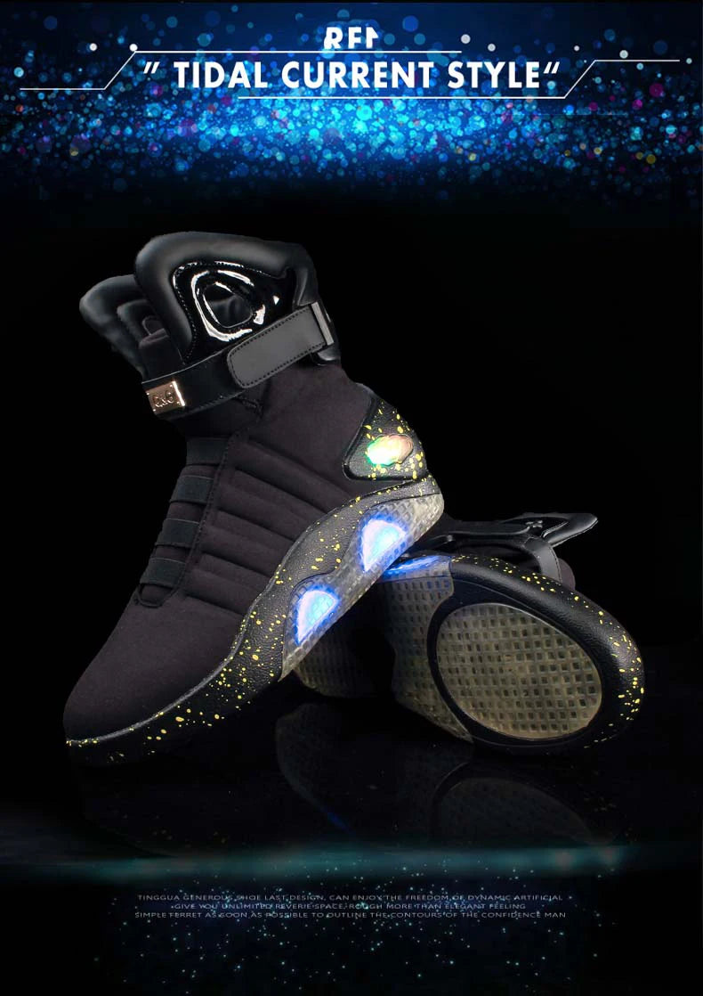 Remote Control LED Mag Shoes Fashion Light Up Sneakers  for Men Air Shoes USB Recharging Shoes Back To The Future Boots 1989