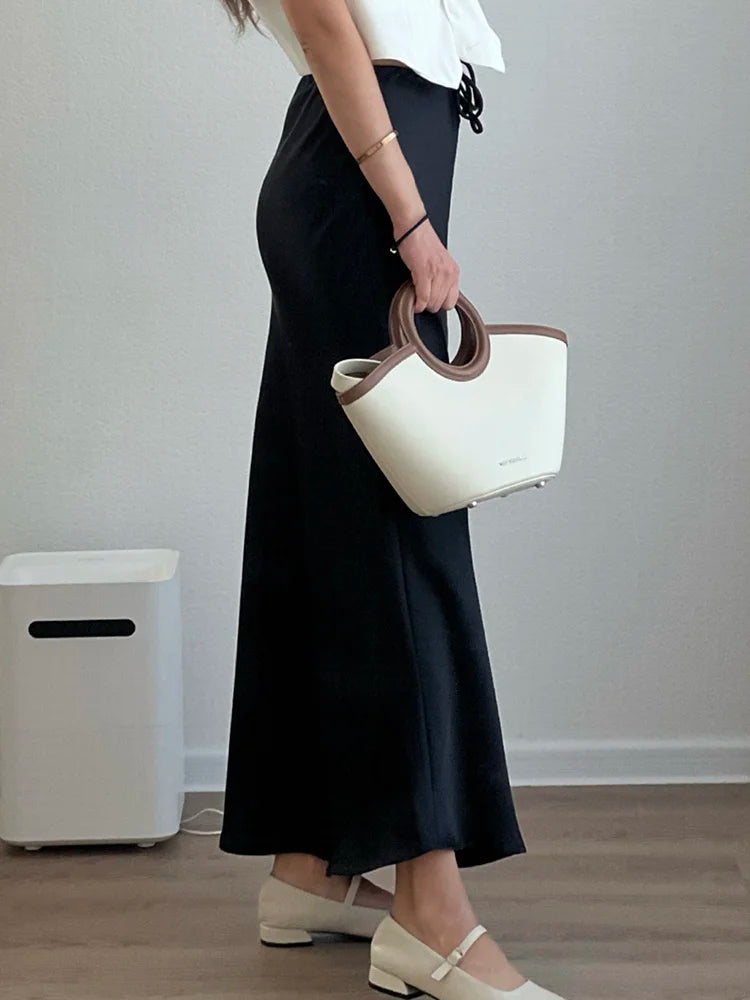 Women's Satin Maxi Skirt – Elegant Ankle-Length